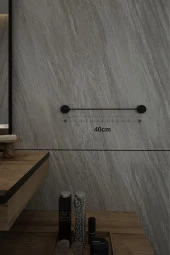 Mat Siyah Düz Uzun Havluluk Havlu Asacağı - İster Yapıştır Ister Montajla thumbnail 3