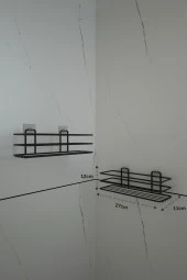 Yapışkanlı Kancalı Banyo Rafı Mat Siyah Banyo Duş Askısı 2 Adet thumbnail 2