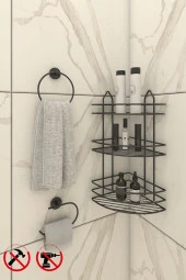 Ömür Boyu Paslanmaz Yapışkanlı  Banyo Köşeliği, Şampuanlık Havlu Tuvalet thumbnail 1