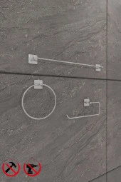 Yapışkanlı Banyo Aksesuar Seti Krom Kare Uzun Havluluk Kare Halka Havluluk Ve KareSolo Havluluk - 1