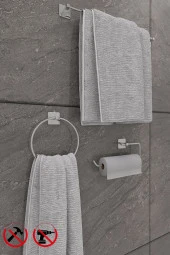 Yapışkanlı Banyo Aksesuar Seti Krom Kare Uzun Havluluk Kare Halka Havluluk Ve KareSolo Havluluk - 2