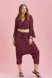 Etnik Desenli Büyük Beden Şalvar Pantolon - 1