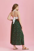 Yeşil Çiçekli Arka Bel Lastikli Derin Yırtmaçlı Büyük Beden Etek thumbnail 5