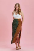 Yeşil Çiçekli Arka Bel Lastikli Derin Yırtmaçlı Büyük Beden Etek thumbnail 3