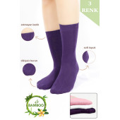 Kadın Çorabı Ter Emici Dikişsiz Extra Soft Model Soket Uzun Bambu Çorap (3 ÇİFT) Asorti Renk - 1