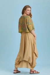 Bohem Tarz Beli Bağcıklı Cepli Büyük Beden Uzun Etek thumbnail 4