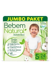 BEBEM NATURAL Bebem Bebek Bezi Natural Jumbo Pk Beden:5 (11-18Kg) Junior 24 Adet - 1