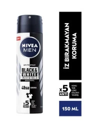 NIVEA Men Erkek Sprey Deodorant Black&White Invisible Original 150 Ml, 48 Saat Anti-Perspirant Koruma thumbnail 1