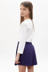 Lacivert Çizgili Şort Etekli Volanlı Badili Kız Çocuk Takım 18270 - 5