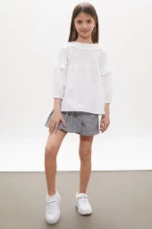 Siyah Kazayağı Desenli Şort Etekli Gömlekli Kız Takım 18262 - 1