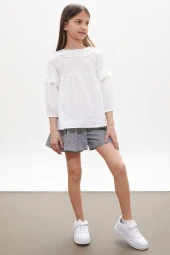 Siyah Kazayağı Desenli Şort Etekli Gömlekli Kız Takım 18262 - 3