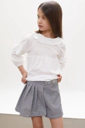 Siyah Kazayağı Desenli Şort Etekli Gömlekli Kız Takım 18262 - 4