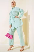Cepleri Taş Detaylı Keten İkili Takım Mint thumbnail 1