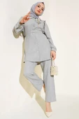 Bel Kuşaklı Keten İkili Takım Gri thumbnail 1