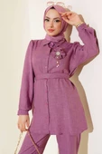 Bel Kuşaklı Keten İkili Takım Gül Kurusu thumbnail 2
