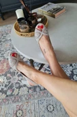 135 6424 Topukla Kadın Taşlı 7 cm Kalın Topuklu Abiye Ayakkabı - 8