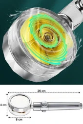 360 derece Döner Turbo Pervaneli Serinletici Tasarım Start Stop Tuşlu Duş Başlığı - AT19 - 4