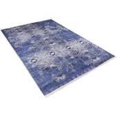 Klasik Mavi Salon&Oturma Odası Yolluk&Yatak Odası Dijital Baskılı Makinede Yıkanabilir Kaymaz Taban Saçaklı Halı HK064 thumbnail 4