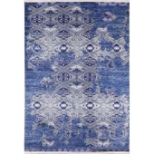 Klasik Mavi Salon&Oturma Odası Yolluk&Yatak Odası Dijital Baskılı Makinede Yıkanabilir Kaymaz Taban Saçaklı Halı HK064 thumbnail 1