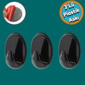 Banyo Lavabo Mutfak Askılık Siyah Plastik Sağlam Asma İz Bırakmayan Yapışkanlı Askı 3 Adetli Set - 1