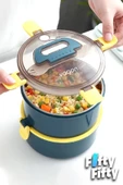 Vagonlife 1600 ML İki Kat Yuvarlak Paslanmaz Çelik Bento Lunch Box Yeni Nesil Sefer Tası-ÇatallıKaşık-397 - 11