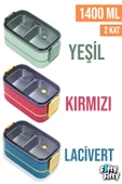 Vagonlife 1400 ML İki Kat Üç Bölme Paslanmaz Çelik Bento Lunch Box Yeni Nesil Sefer Tası -Çatal/Kaşıklı Model-ffbl50002 - 1
