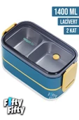 Vagonlife 1400 ML İki Kat Üç Bölme Paslanmaz Çelik Bento Lunch Box Yeni Nesil Sefer Tası -Çatal/Kaşıklı Model-ffbl50002 - 2