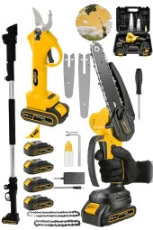 Dozzer YQ 2 Li Set 998 Vf 25Ah 4x Akü 3Mt Teleskopik Ağaç Dal Kesme Budama Makası & Testere Makinesi - 1