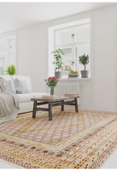 Klasik Sarı Salon&Oturma Odası Yolluk&Yatak Odası Dijital Baskılı Makinede Yıkanabilir Kaymaz Taban Saçaklı Halı HK076 thumbnail 4