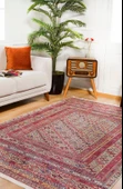 Klasik Kırmızı Salon&Oturma Odasıı&Yolluk Dijital Baskılı Makinede Yıkanabilir Kaymaz Taban Saçaklı Halı HK129 thumbnail 2
