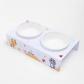 Petmagic Akrilik Pleksi Evcil Hayvan Renkli Seramik Kaseli Kedi ve Köpek Mama Su Kabı-Beyaz Kediler thumbnail 1
