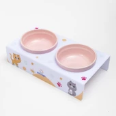 Petmagic Akrilik Pleksi Evcil Hayvan Renkli Seramik Kaseli Kedi ve Köpek Mama Su Kabı-Beyaz Kediler thumbnail 5