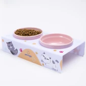 Petmagic Akrilik Pleksi Evcil Hayvan Renkli Seramik Kaseli Kedi ve Köpek Mama Su Kabı-Beyaz Kediler thumbnail 3