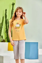 Kız Çocuk Dondurma Desenli Şortlu Pijama Takımı - 1