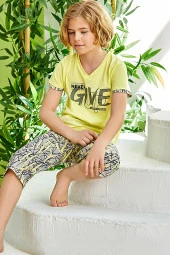 Erkek Çocuk Desenli Şortlu Pijama Takımı - 3