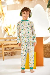 Erkek Çocuk Dinozor Desenli Paçası Lastikli Pijama Takımı - 1