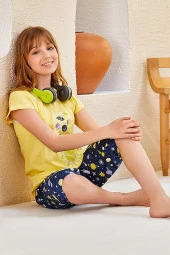 Kız Çocuk Uzay Desenli Şortlu Pijama Takımı - 4