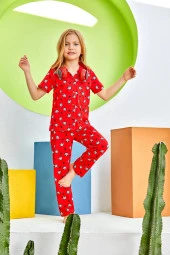 Kız Çocuk Kırmızı Desenli Pijama Takımı thumbnail 1