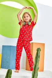 Kız Çocuk Kırmızı Desenli Pijama Takımı thumbnail 2