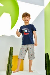 Erkek Çocuk Sandal Desenli Şortlu Pijama Takımı - 1