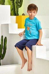 Erkek Çocuk Uzay Desenli Şortlu Pijama Takımı - 3