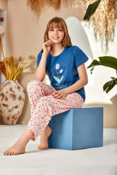 Kız Çocuk Çiçek Desenli Pijama Takımı - 1