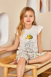 Kız Çocuk Desenli Şortlu Pijama Takımı - 1