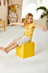 Kız Çocuk Desenli Şortlu Pijama Takımı - 3