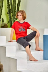 Erkek Çocuk Motosiklet Desenli Şortlu Pijama Takımı - 2