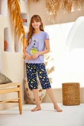 Kız Çocuk Uzay Desenli Şortlu Pijama Takımı - 3
