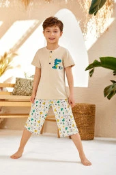 Erkek Çocuk Dinozor Desenli Şortlu Pijama Takımı - 1