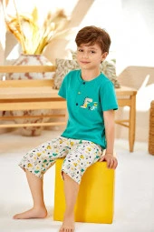 Erkek Çocuk Dinozor Desenli Şortlu Pijama Takımı - 2