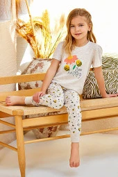 Kız Çocuk Arı ve Çicek Baskılı Pijama Takımı - 2