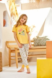 Kız Çocuk Arı ve Çicek Baskılı Pijama Takımı - 3